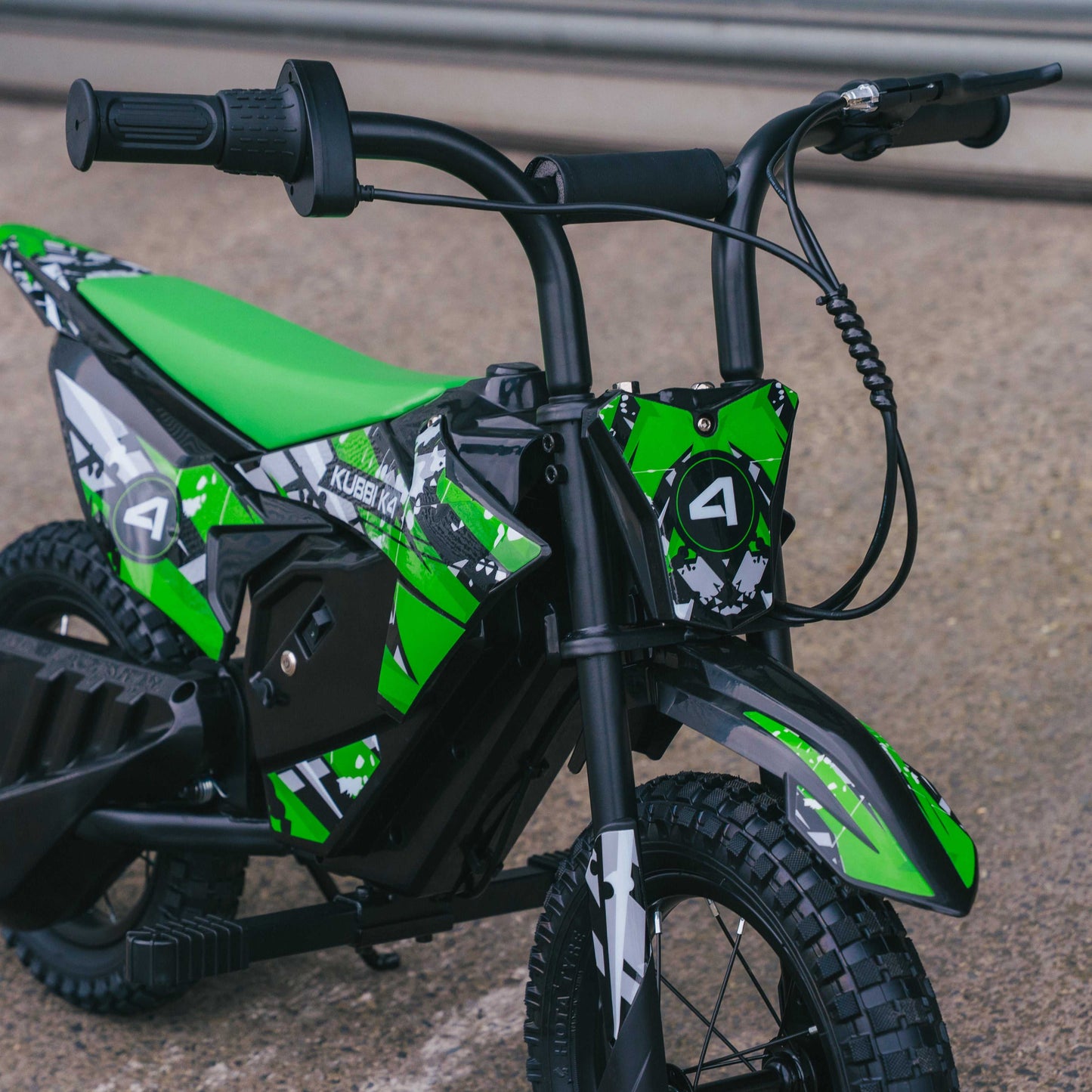 Kubbi K4 Dirt Bike for kids aged 3-7 with 150W motor, 12-inch pneumatic off-road tires, dual speed modes, and lightweight design