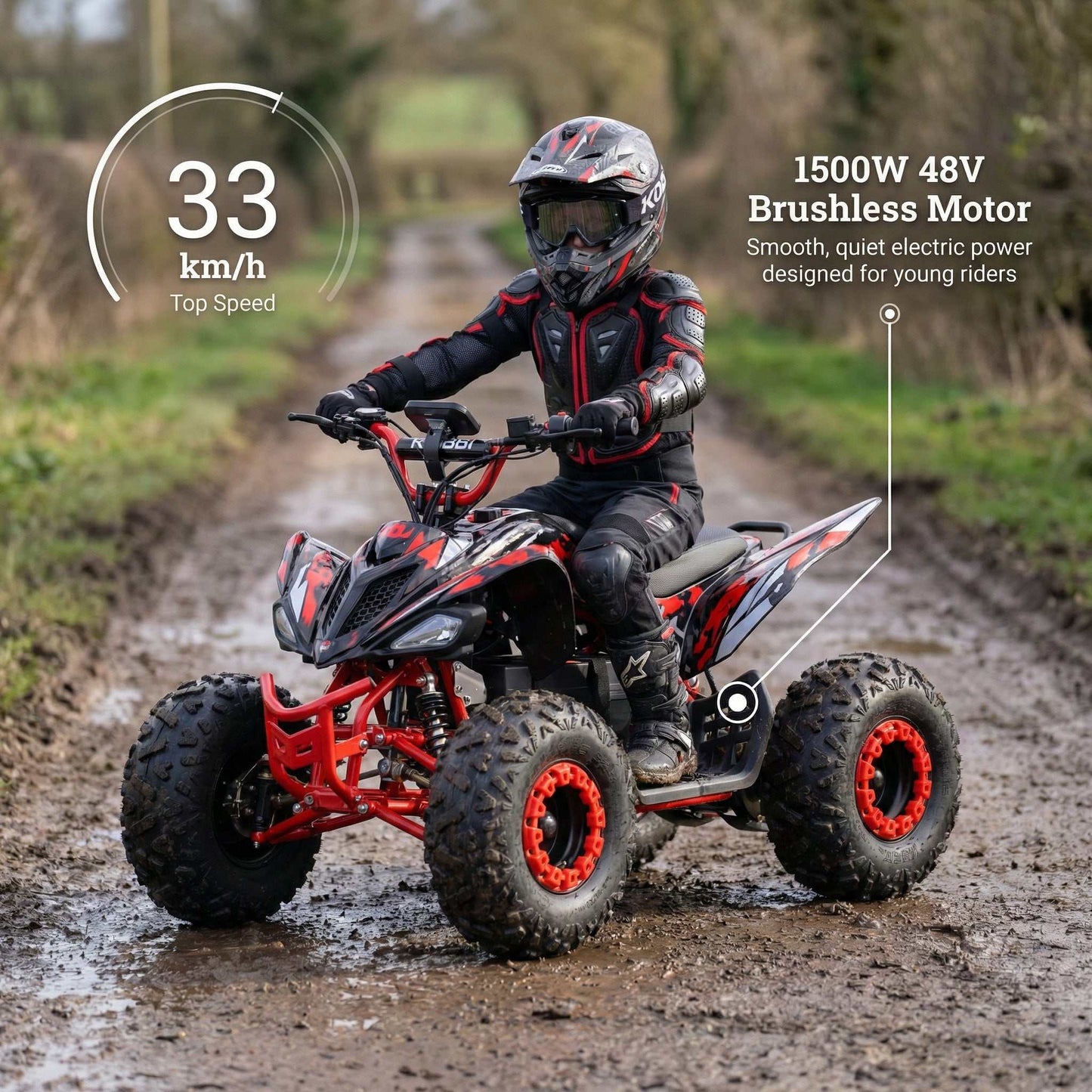 Kubbi Q19 electric quad bike for kids with 1500W motor and shaft-drive system