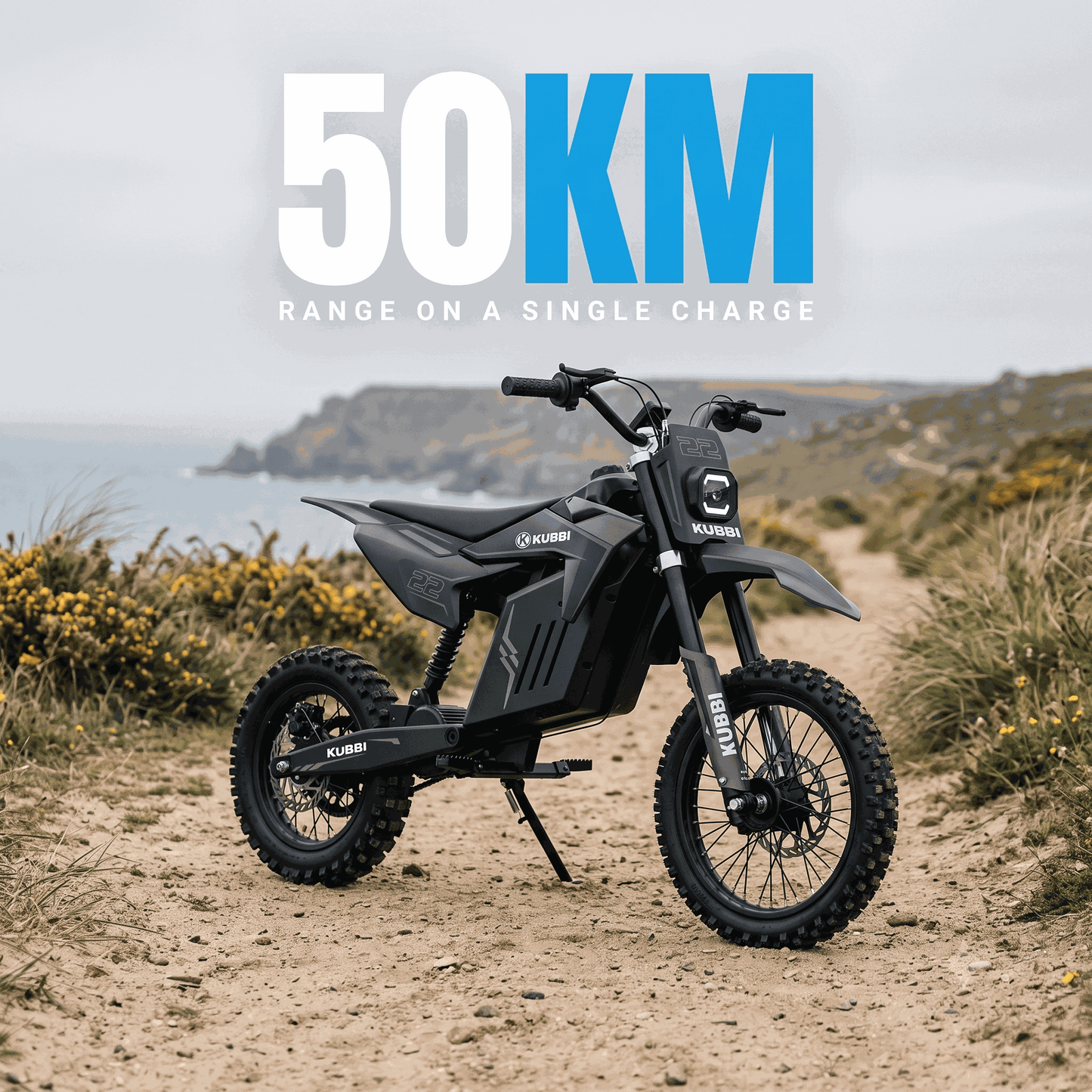 Kubbi K22 Electric Dirt Bike for teenagers riding off-road on dirt trail