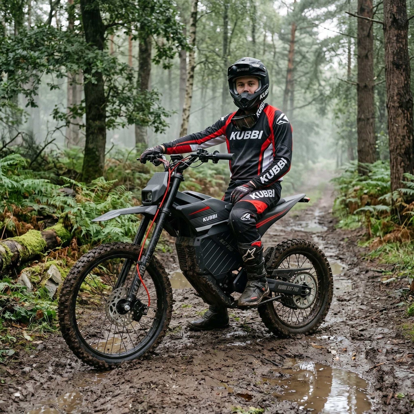 Kubbi K47 Pro electric dirt bike in action on dirt trail