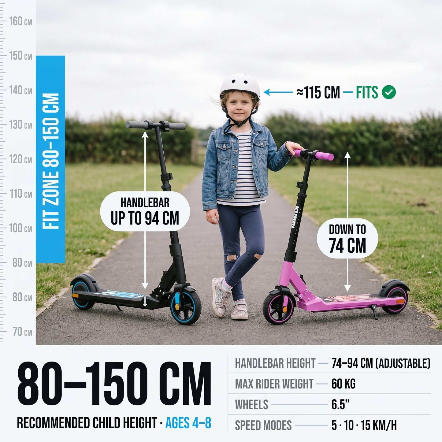 Kubbi S4 Pro kids electric scooter for ages 4-8 with adjustable handlebars and safety features