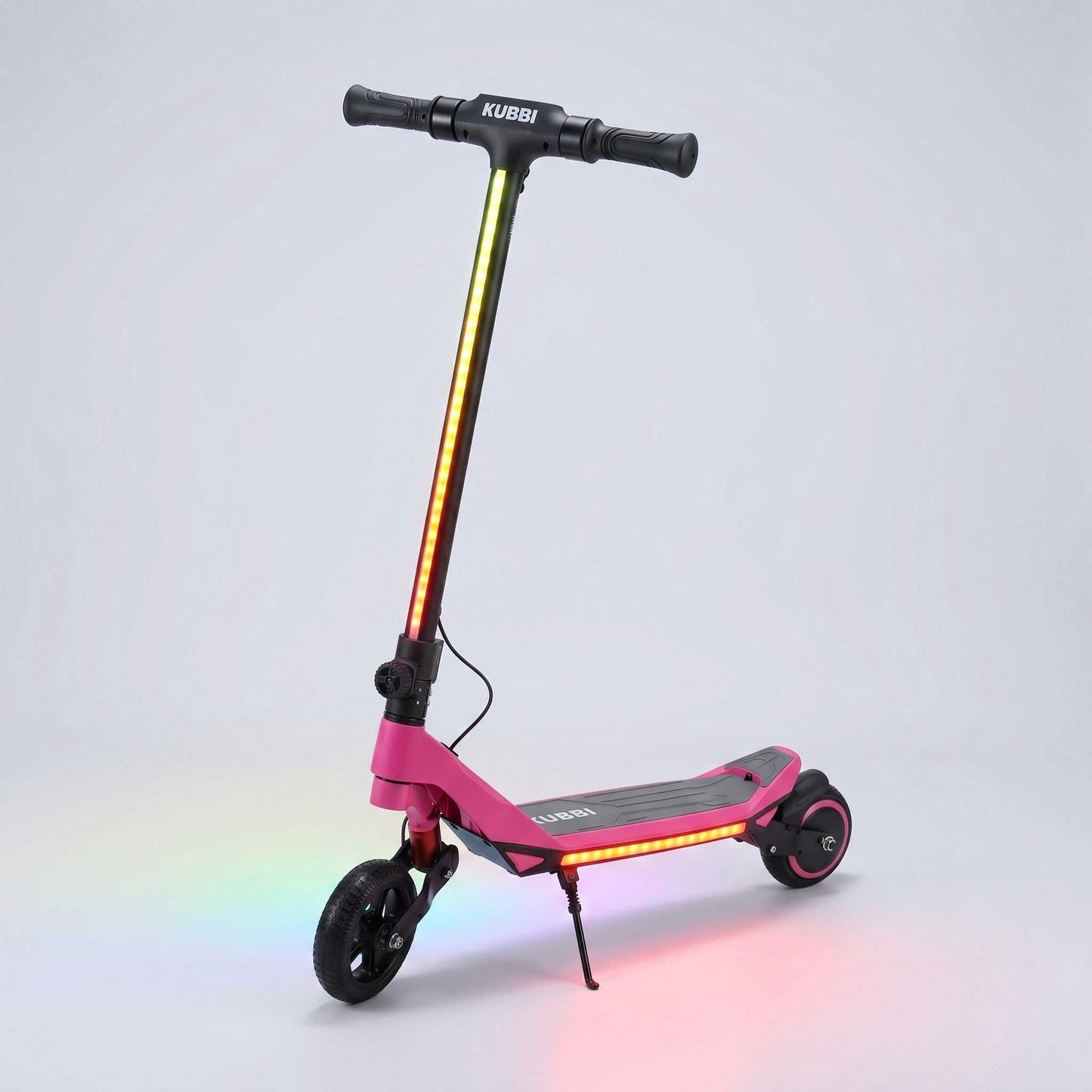Kubbi S7 Pro Junior Off-Road Electric Scooter for kids aged 8–13 in black, pink, and blue with 200W motor and LED display