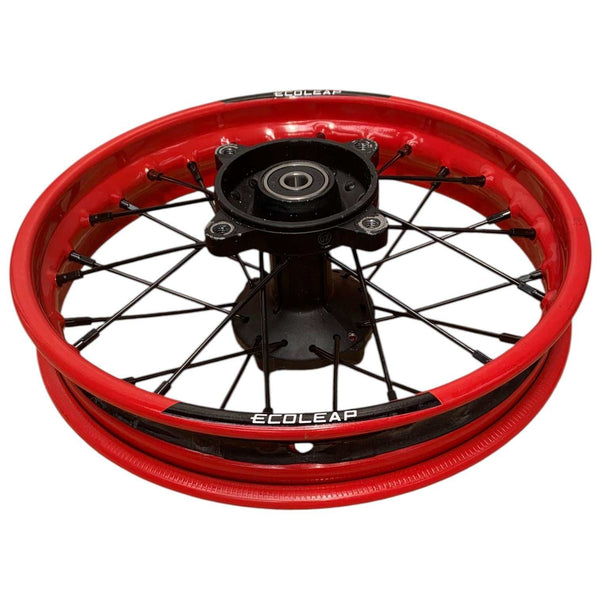 Kubbi K22 rear spoked wheel rim close-up on black background