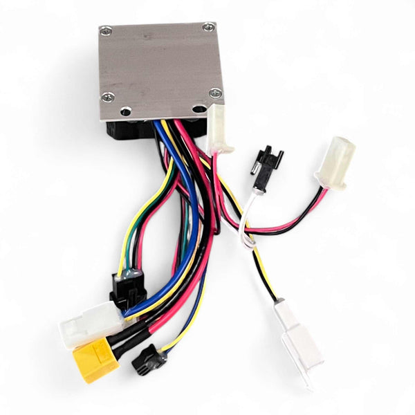 K7 Pro controller with multicolored wiring harness and connectors isolated on white background