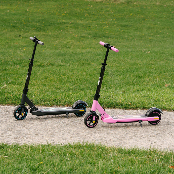 Kubbi S4 Pro electric scooters in black and pink parked on pathway with grass background