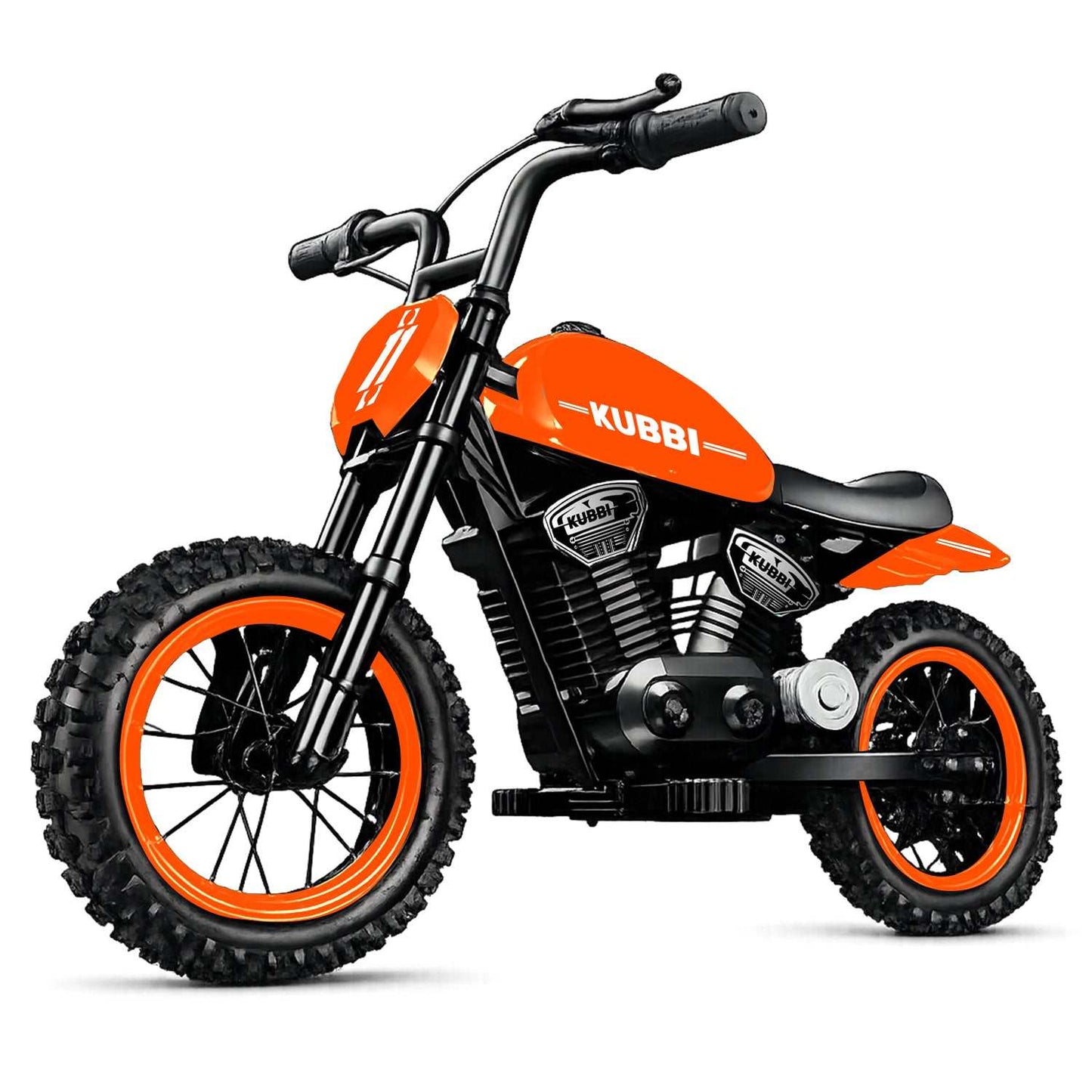 Kubbi Cruiser Electric Bike for kids with 24V 150W motor, 15 km/h speed, 12" pneumatic tires, and safety features