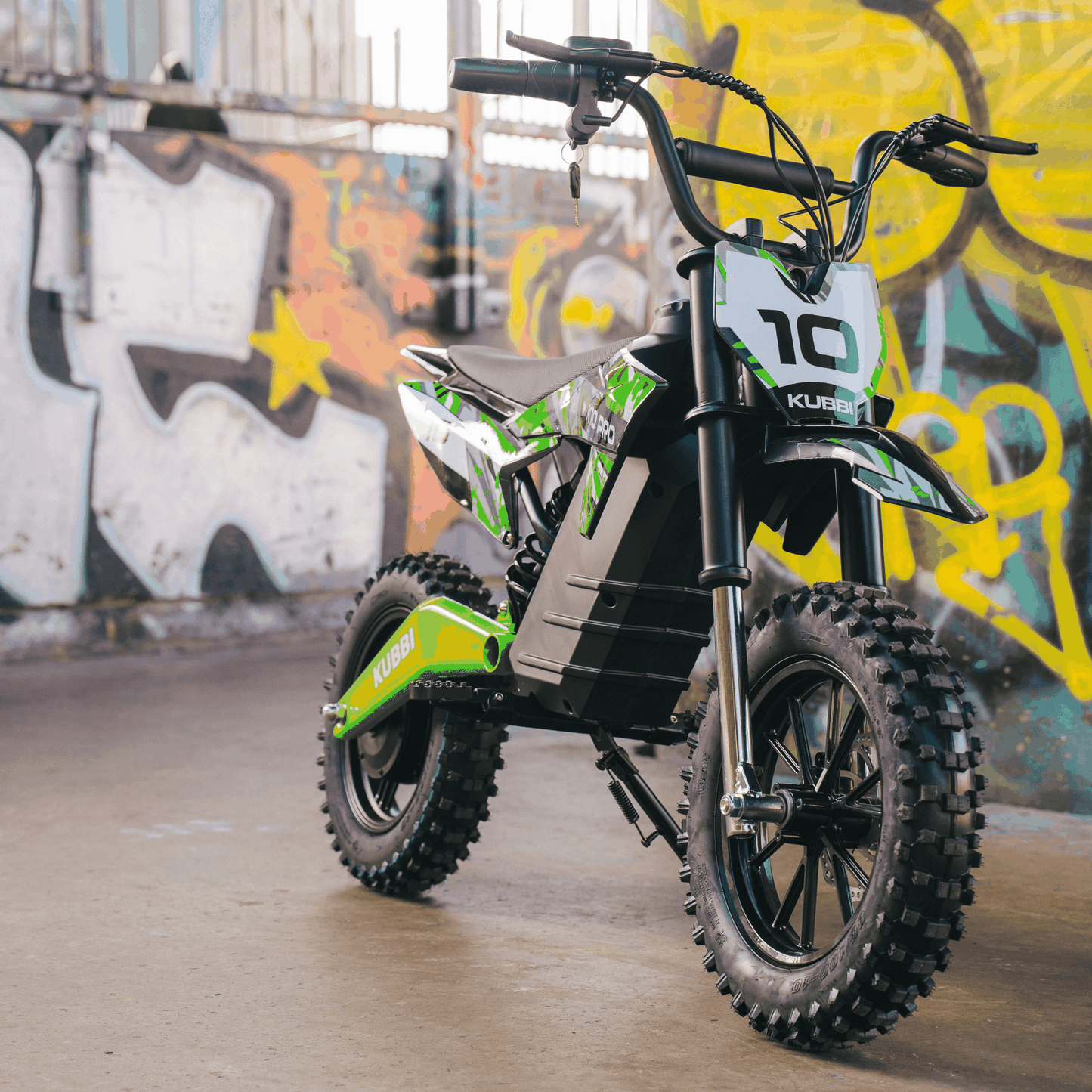 Kubbi K10 Pro electric dirt bike for kids ages 8 to 14 with 800W motor, full suspension, and 14-inch off-road tires
