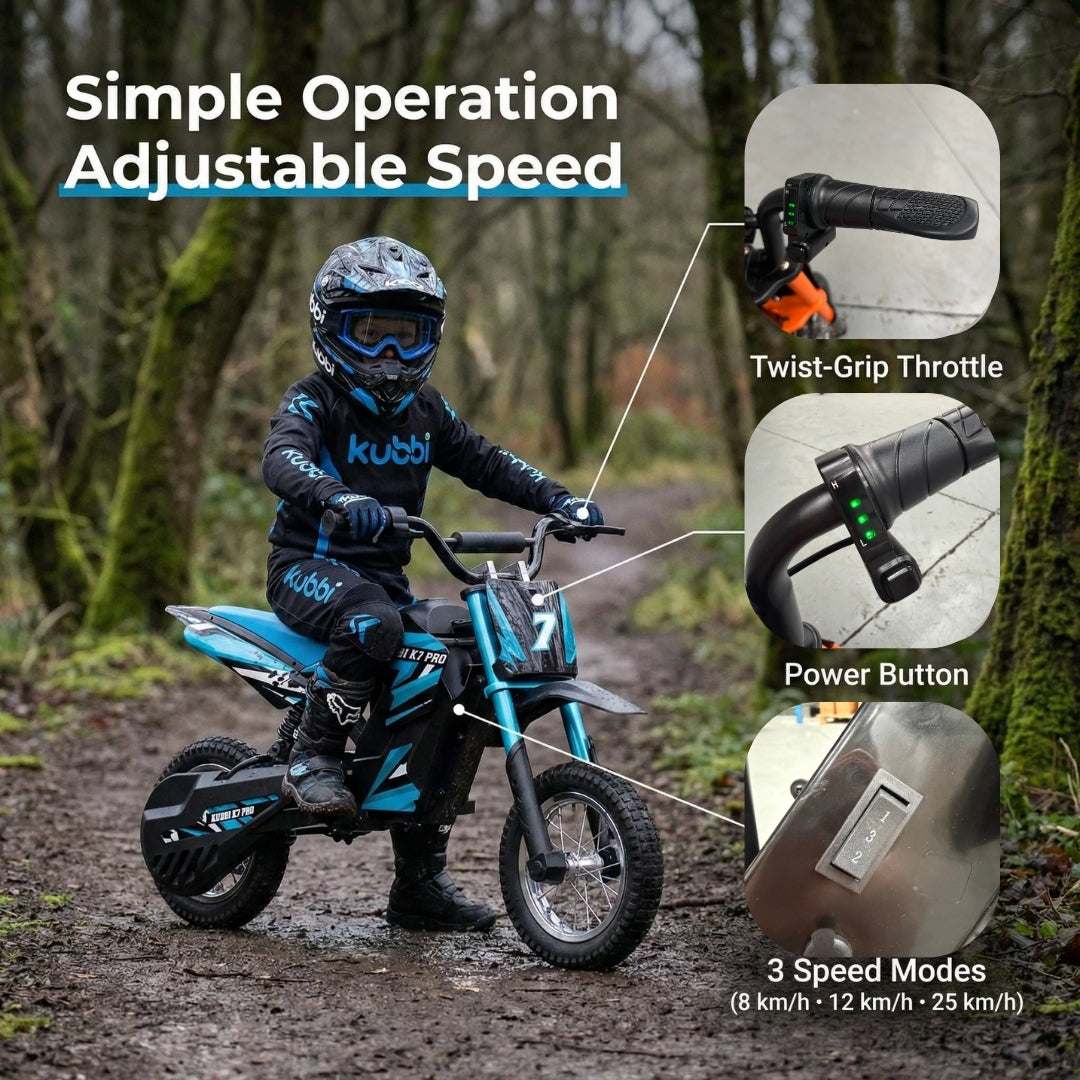 Kubbi K7 Pro Dirt Bike electric kids off-road bike ages 6-10 with 300W motor and adjustable speed modes